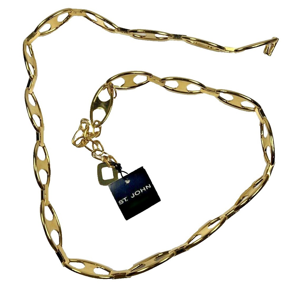 St John Gold Oval Link Chain Belt 45" Classic Adjustable - New With Tags